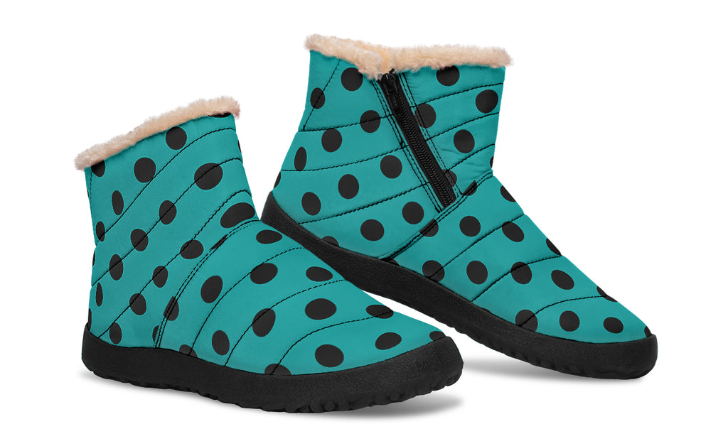 Penny Royal Teal Polka Dot Faux Fur Ankle Boots