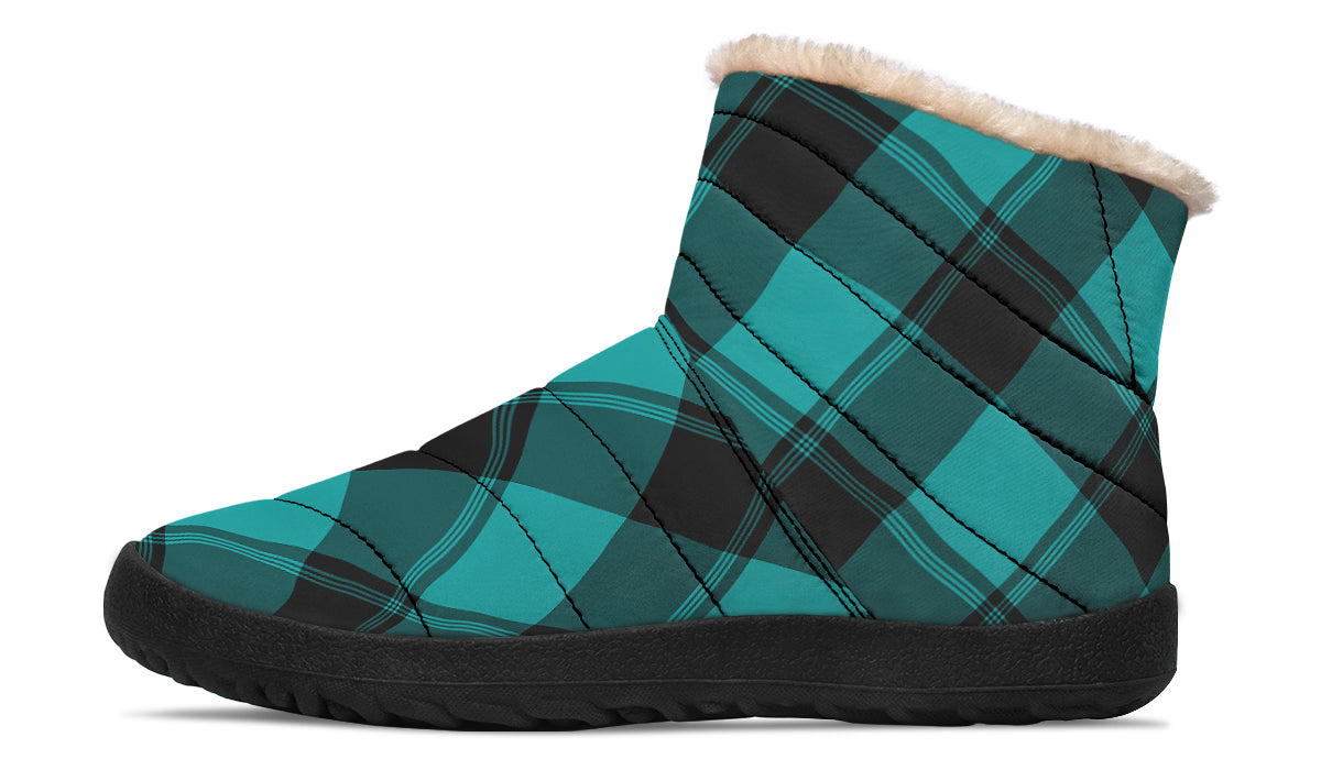 Pennyroyal Teal Plaid Faux Fur Ankle Boots