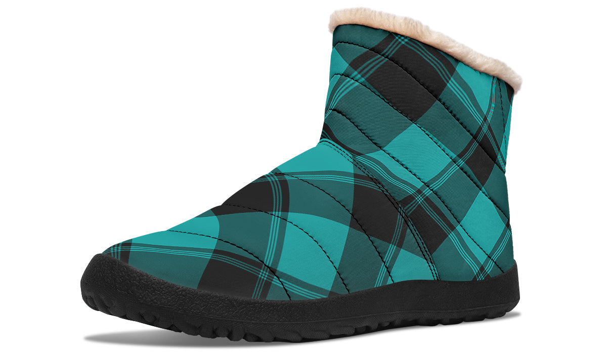 Pennyroyal Teal Plaid Faux Fur Ankle Boots