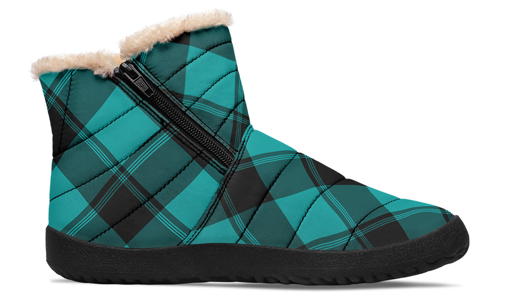 Pennyroyal Teal Plaid Faux Fur Ankle Boots
