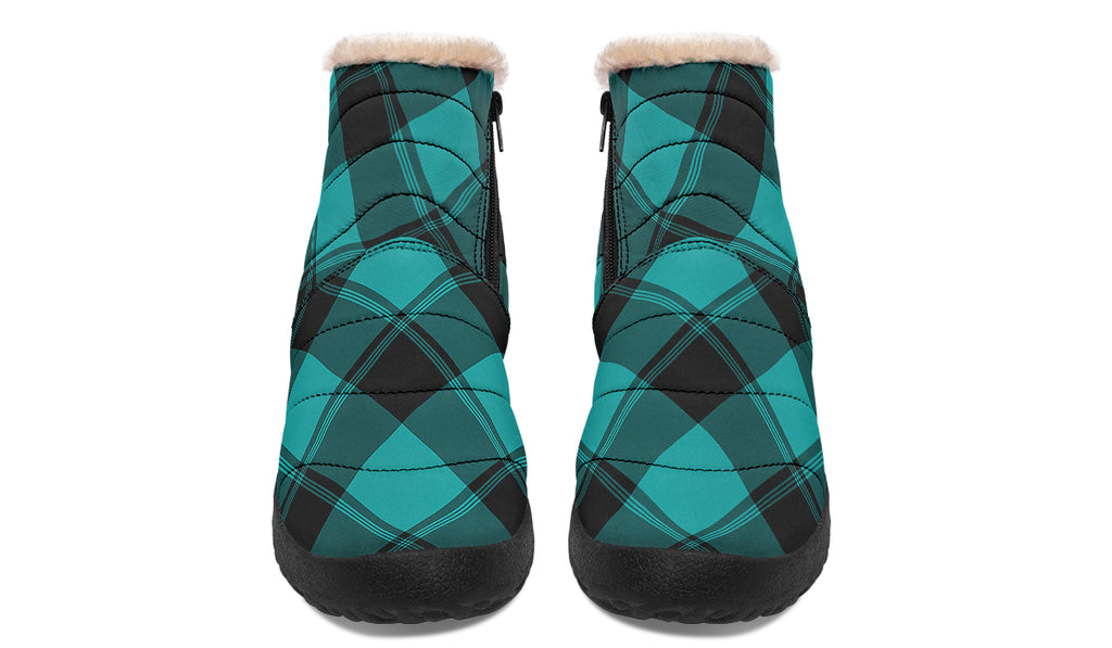Pennyroyal Teal Plaid Faux Fur Ankle Boots