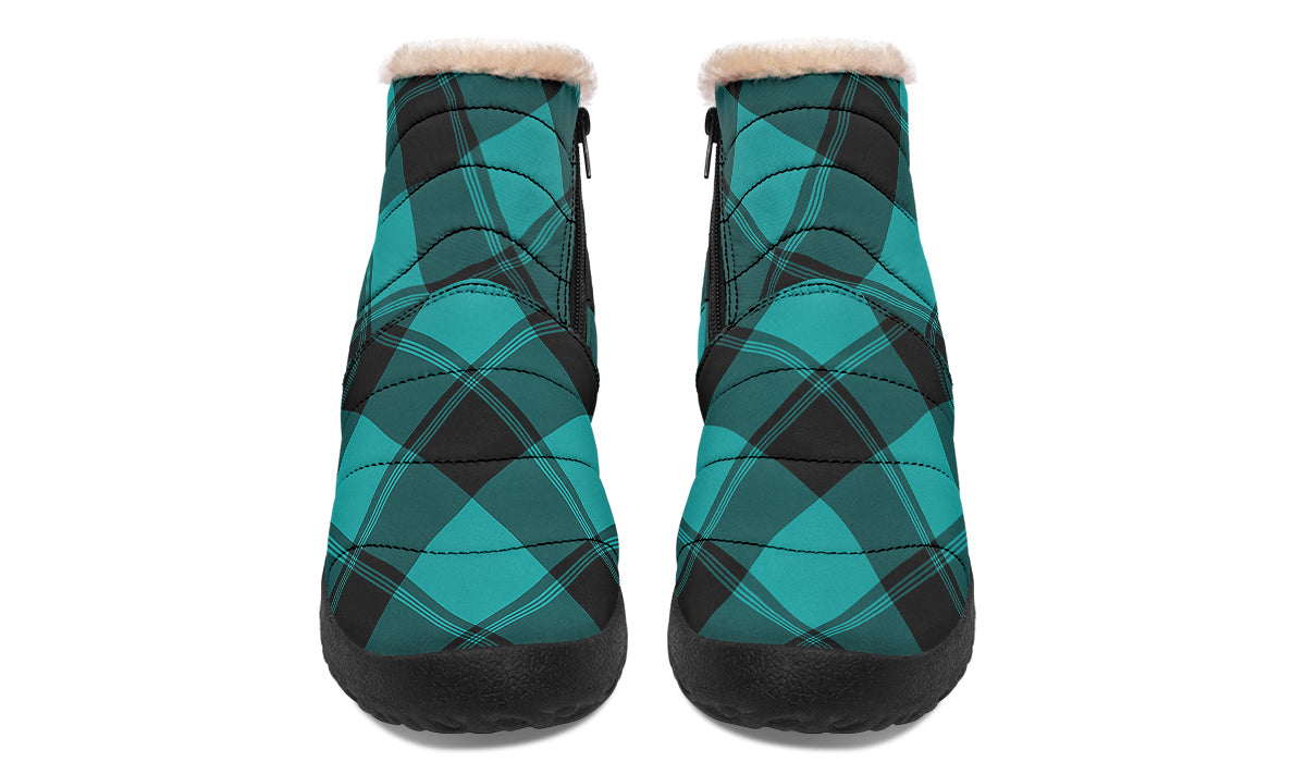 Pennyroyal Teal Plaid Faux Fur Ankle Boots