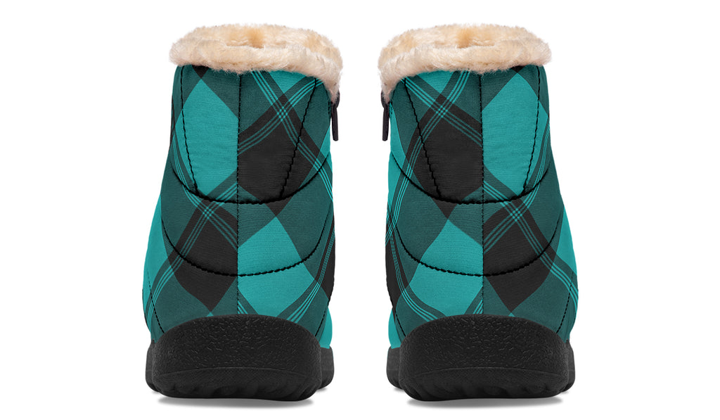 Pennyroyal Teal Plaid Faux Fur Ankle Boots