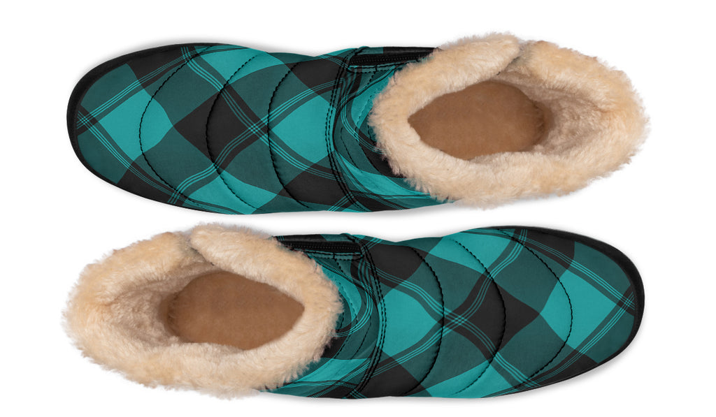 Pennyroyal Teal Plaid Faux Fur Ankle Boots