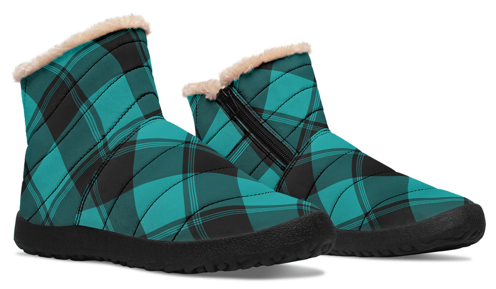 Pennyroyal Teal Plaid Faux Fur Ankle Boots