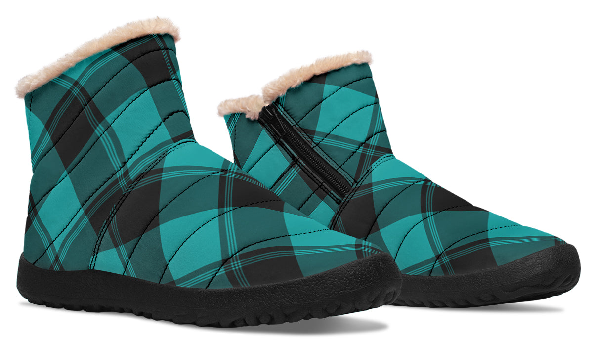 Pennyroyal Teal Plaid Faux Fur Ankle Boots