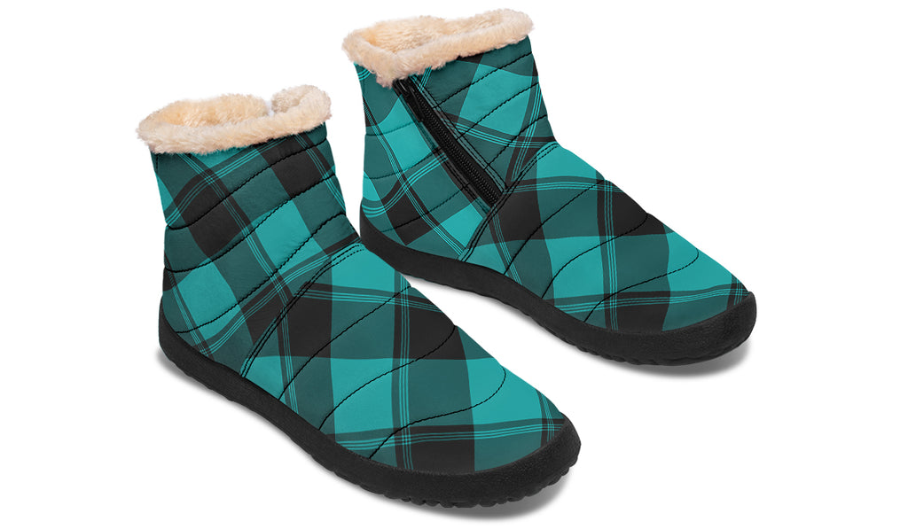 Pennyroyal Teal Plaid Faux Fur Ankle Boots