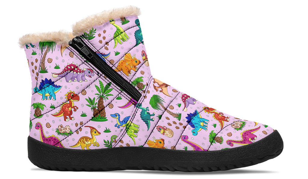 Pink And Blue Mismatched Baby Dinos Faux Fur Ankle Boots