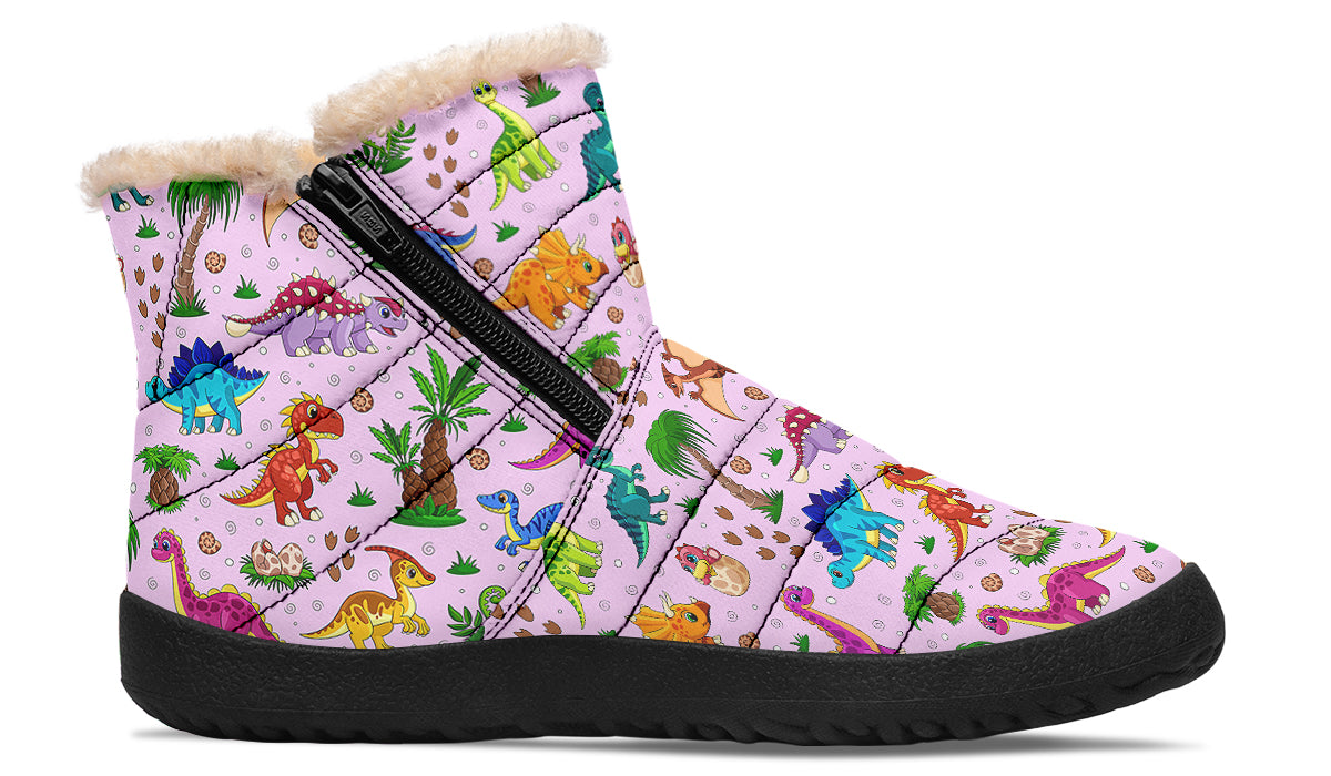 Pink And Blue Mismatched Baby Dinos Faux Fur Ankle Boots