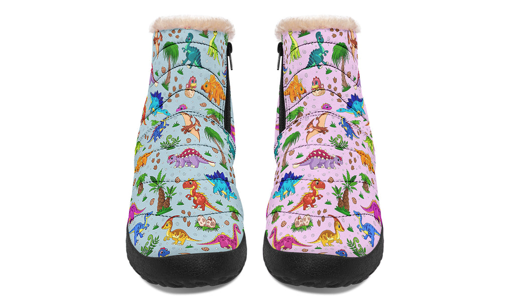 Pink And Blue Mismatched Baby Dinos Faux Fur Ankle Boots