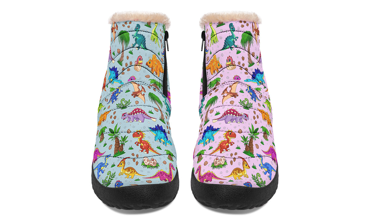 Pink And Blue Mismatched Baby Dinos Faux Fur Ankle Boots