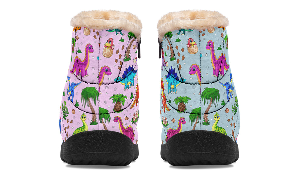 Pink And Blue Mismatched Baby Dinos Faux Fur Ankle Boots