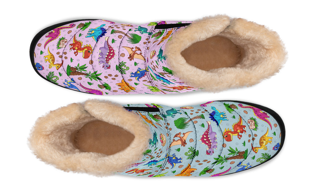 Pink And Blue Mismatched Baby Dinos Faux Fur Ankle Boots