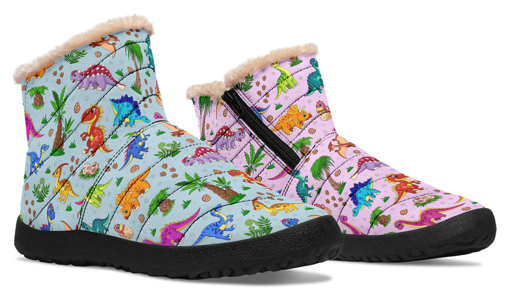 Pink And Blue Mismatched Baby Dinos Faux Fur Ankle Boots