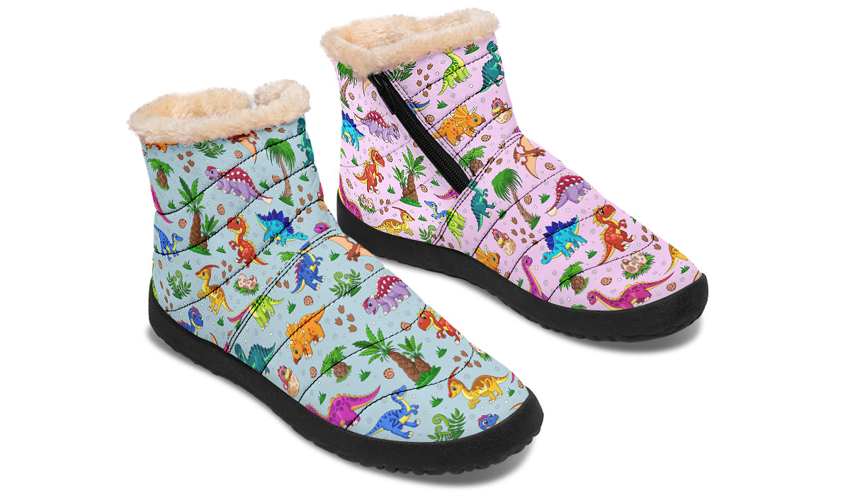 Pink And Blue Mismatched Baby Dinos Faux Fur Ankle Boots