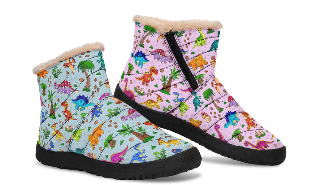 Pink And Blue Mismatched Baby Dinos Faux Fur Ankle Boots