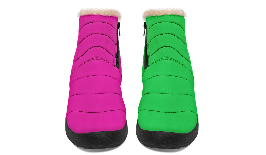 Pink And Green Mismatch Faux Fur Ankle Boots