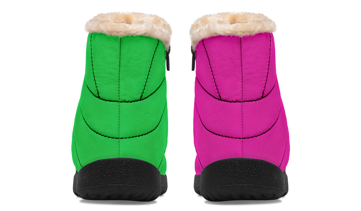 Pink And Green Mismatch Faux Fur Ankle Boots