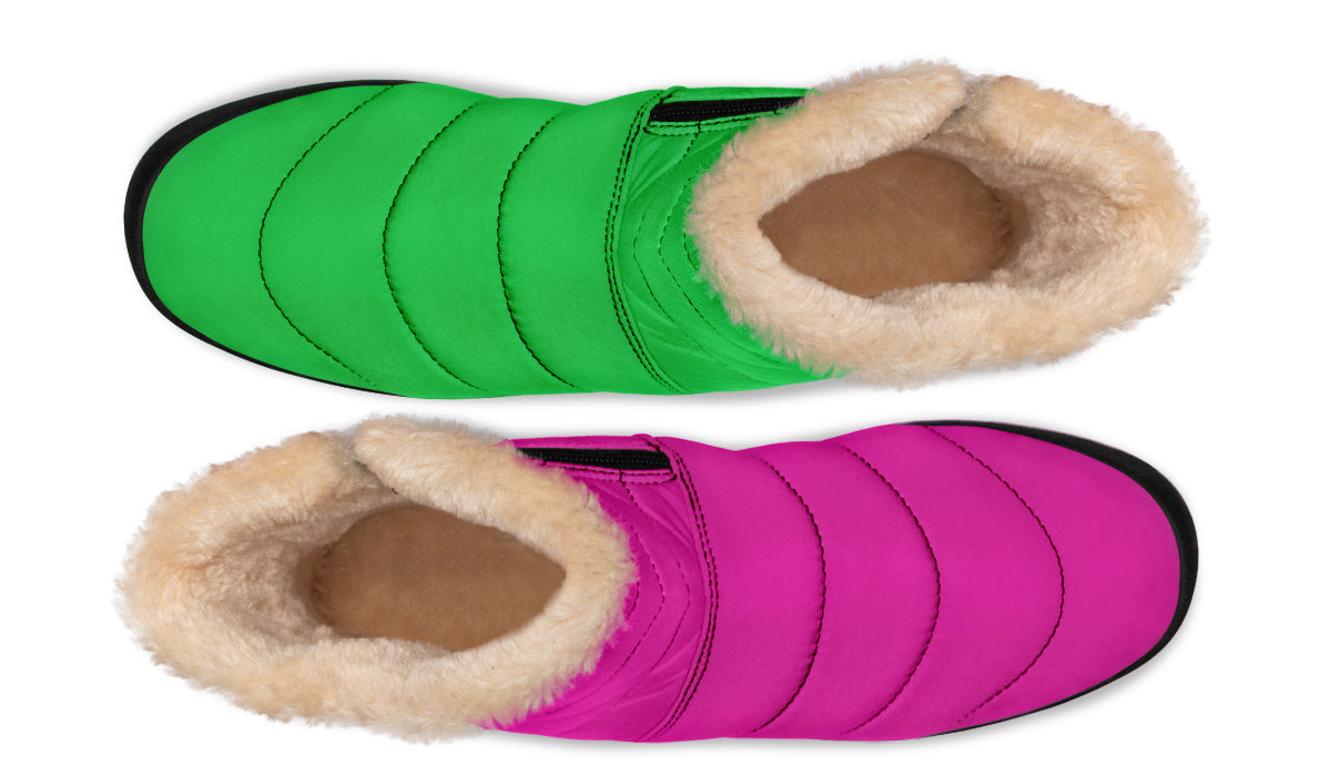 Pink And Green Mismatch Faux Fur Ankle Boots