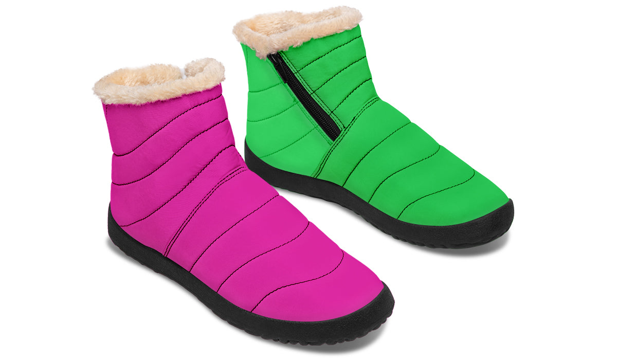 Pink And Green Mismatch Faux Fur Ankle Boots
