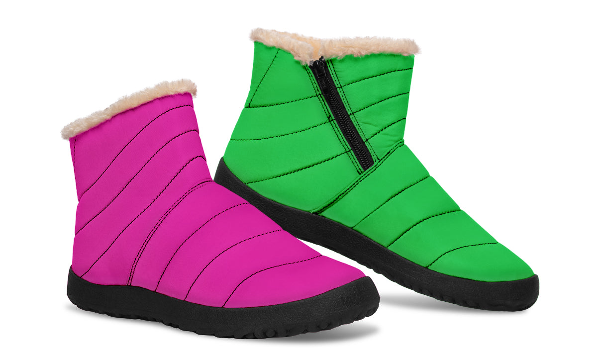 Pink And Green Mismatch Faux Fur Ankle Boots