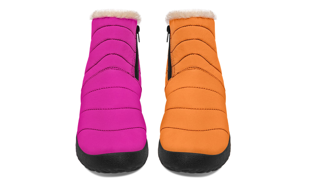 Pink And Orange Mismatch Faux Fur Ankle Boots