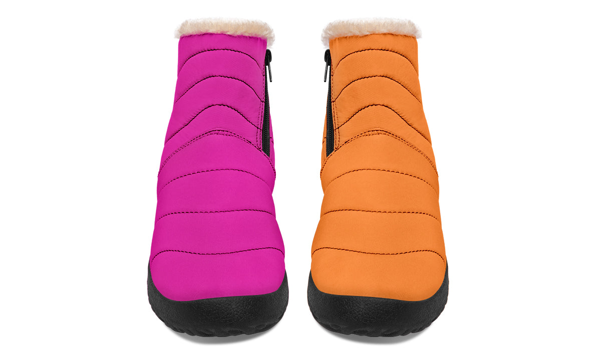Pink And Orange Mismatch Faux Fur Ankle Boots