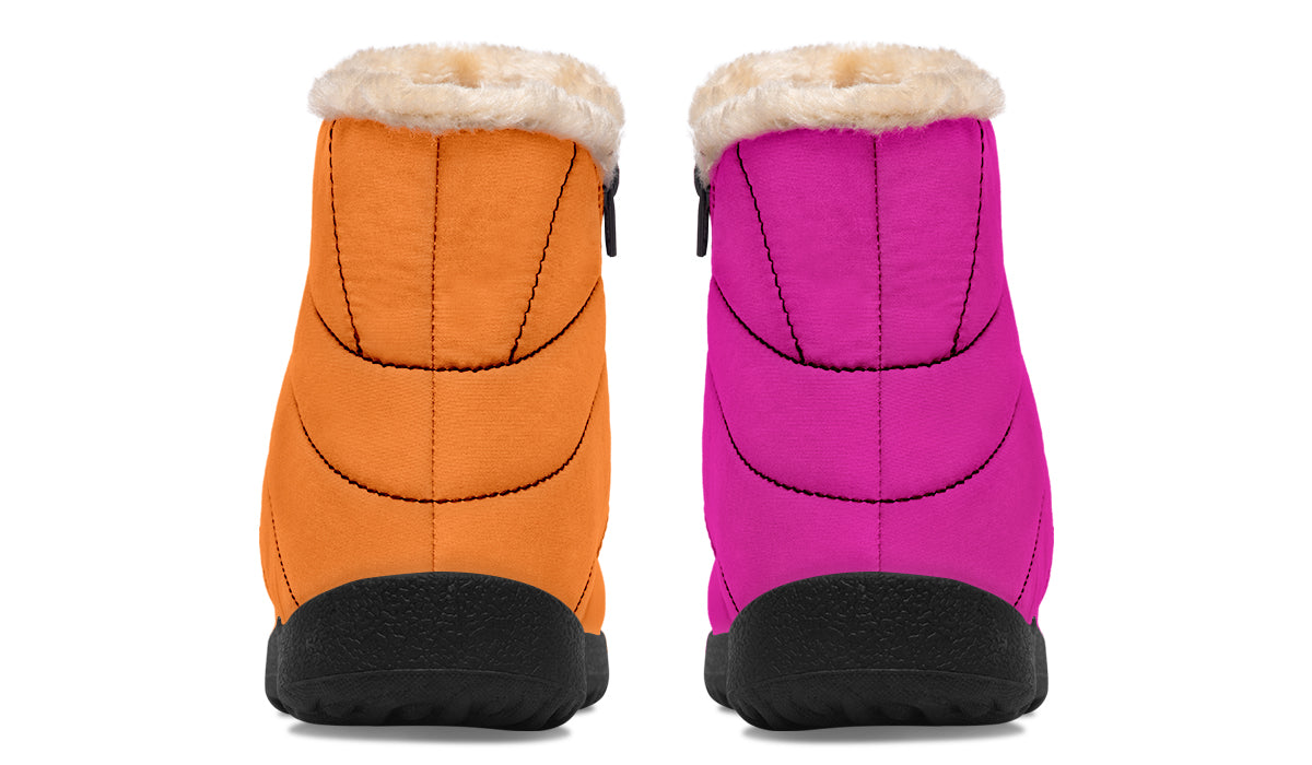 Pink And Orange Mismatch Faux Fur Ankle Boots