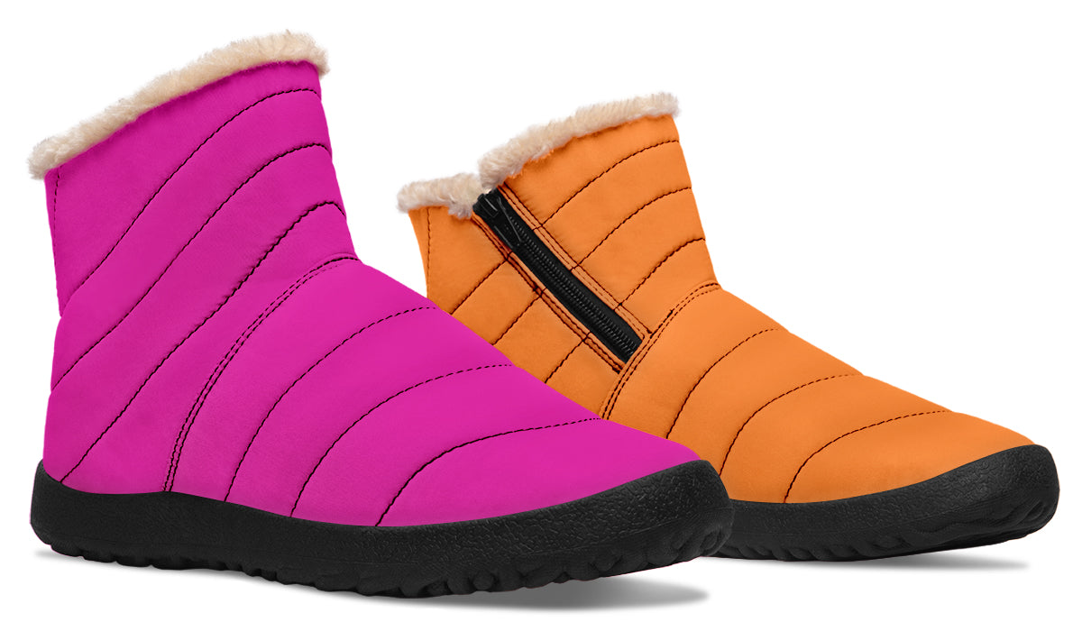 Pink And Orange Mismatch Faux Fur Ankle Boots
