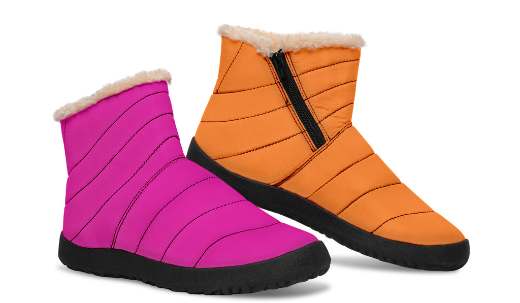 Pink And Orange Mismatch Faux Fur Ankle Boots