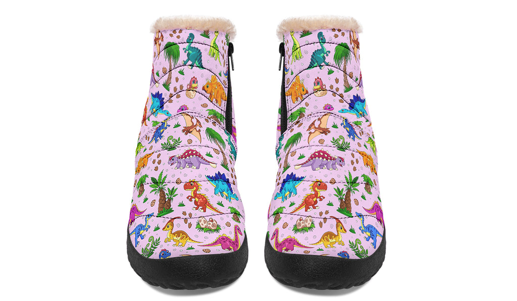 Pink Baby Dinos Faux Fur Ankle Boots