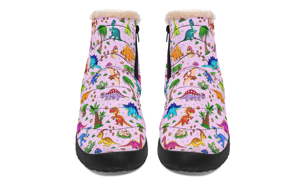 Pink Baby Dinos Faux Fur Ankle Boots