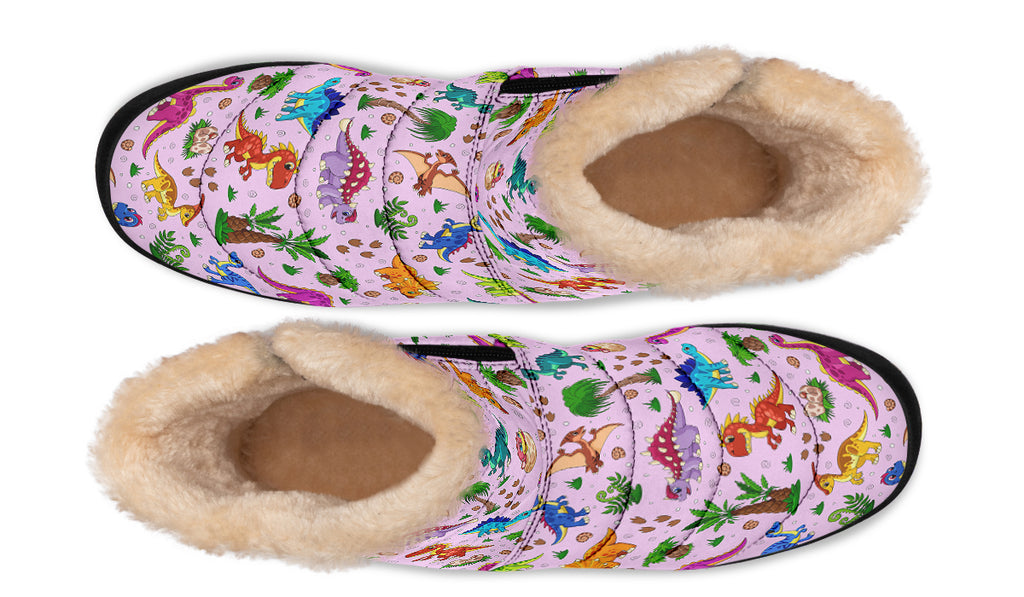 Pink Baby Dinos Faux Fur Ankle Boots