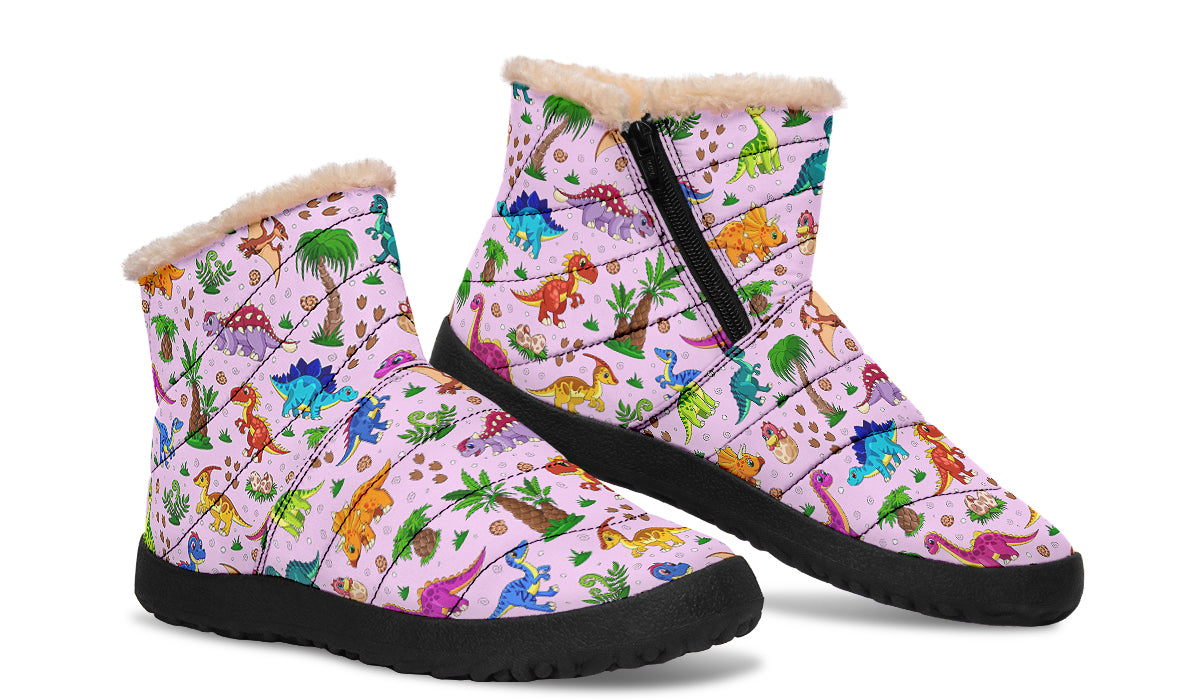 Pink Baby Dinos Faux Fur Ankle Boots