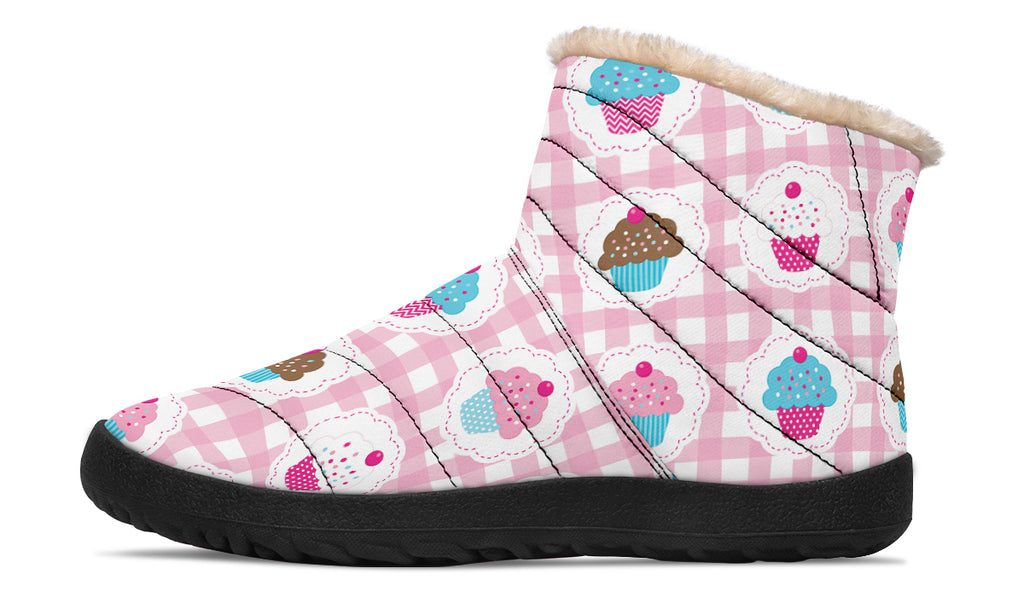 Pink Gingham Cupcakes Faux Fur Ankle Boots