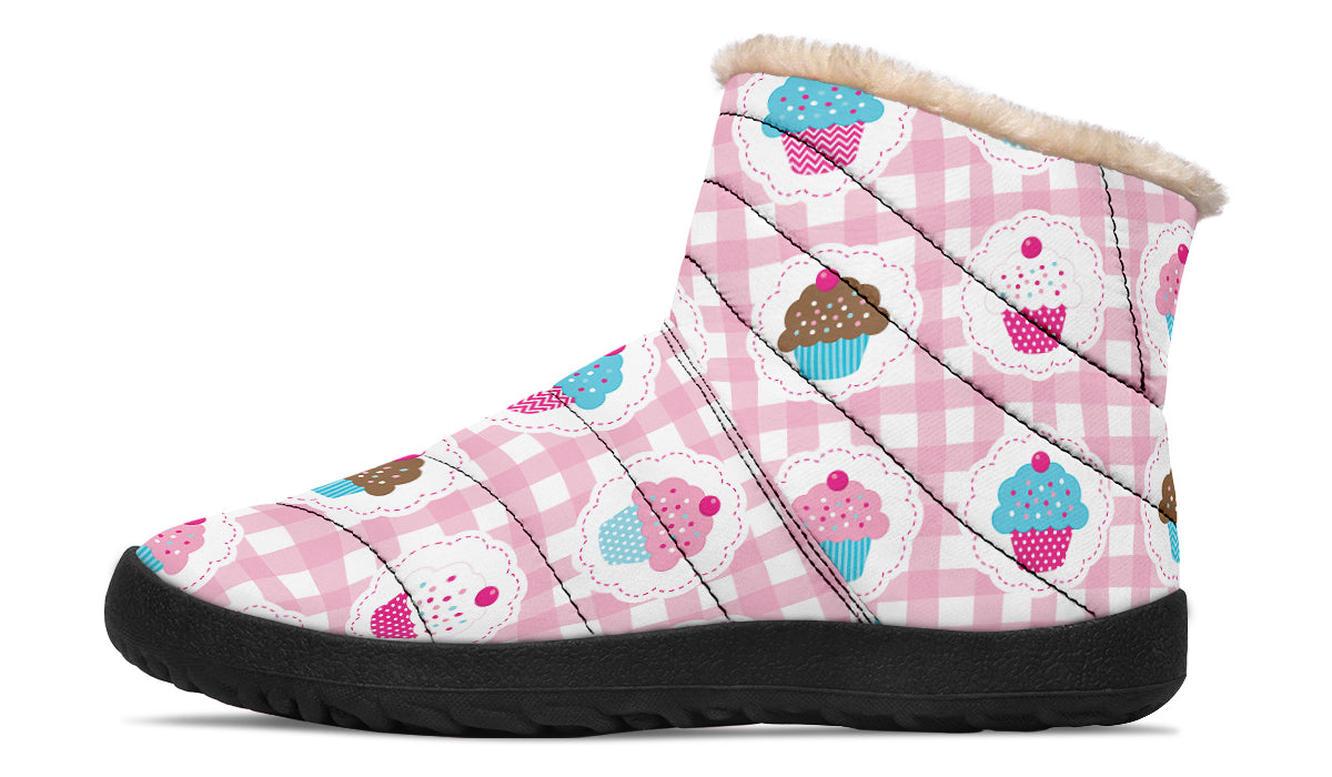 Pink Gingham Cupcakes Faux Fur Ankle Boots