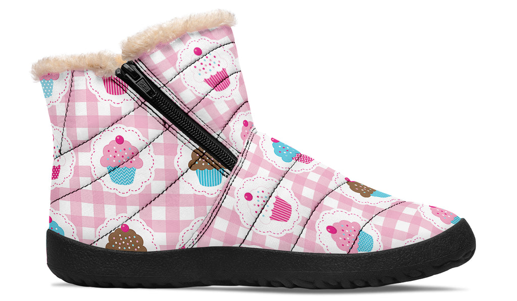 Pink Gingham Cupcakes Faux Fur Ankle Boots