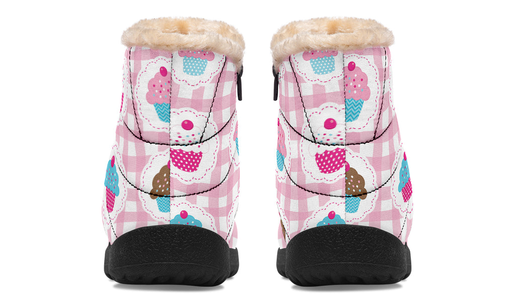 Pink Gingham Cupcakes Faux Fur Ankle Boots