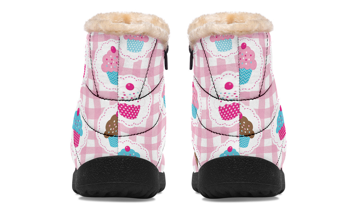 Pink Gingham Cupcakes Faux Fur Ankle Boots