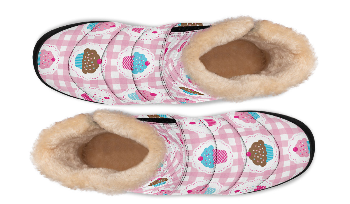 Pink Gingham Cupcakes Faux Fur Ankle Boots