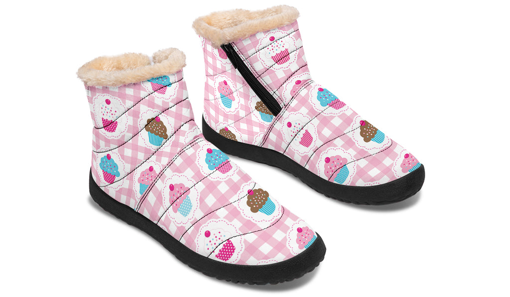 Pink Gingham Cupcakes Faux Fur Ankle Boots