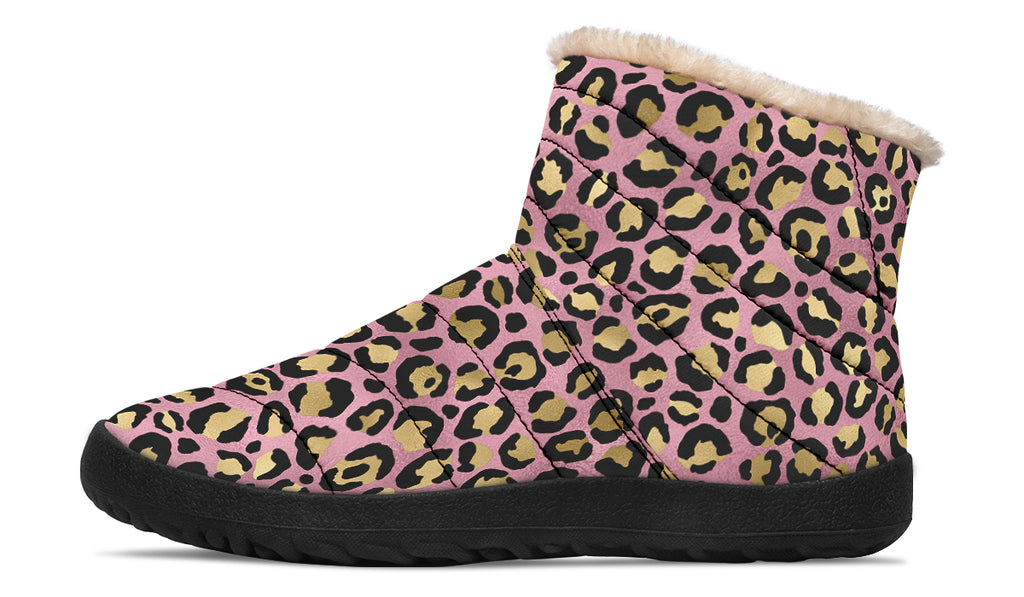 Pink Leopard Faux Fur Ankle Boots