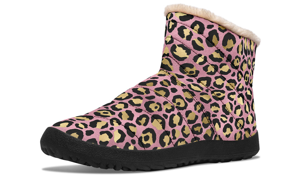 Pink Leopard Faux Fur Ankle Boots
