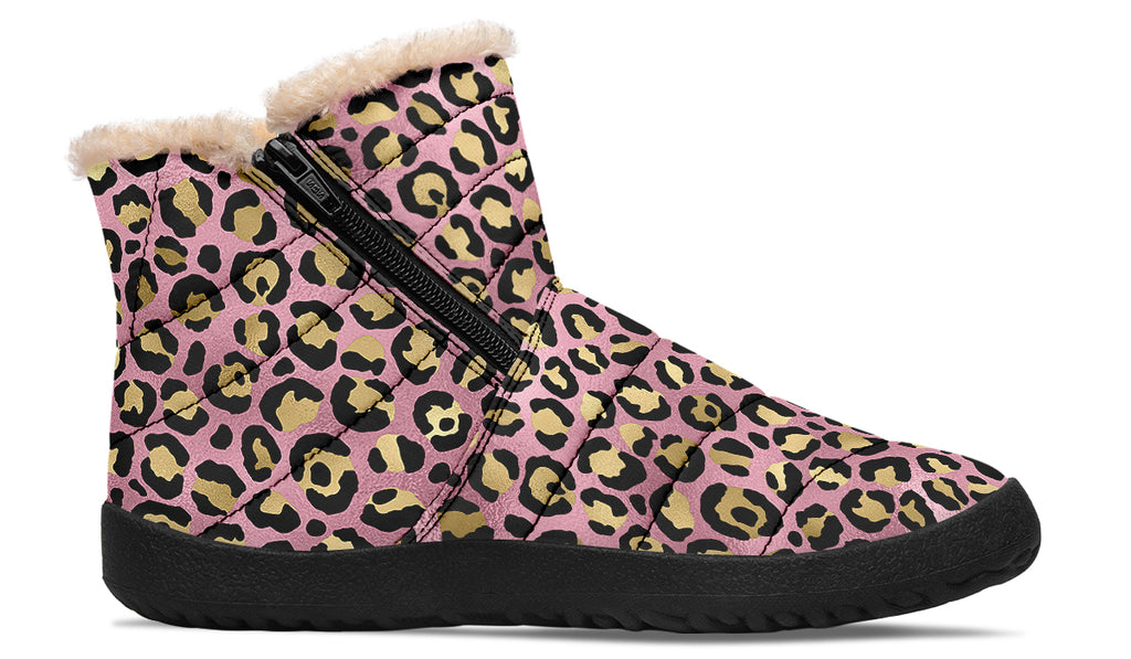 Pink Leopard Faux Fur Ankle Boots