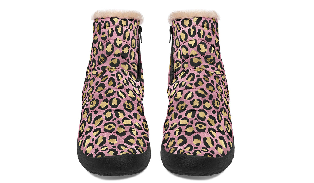 Pink Leopard Faux Fur Ankle Boots