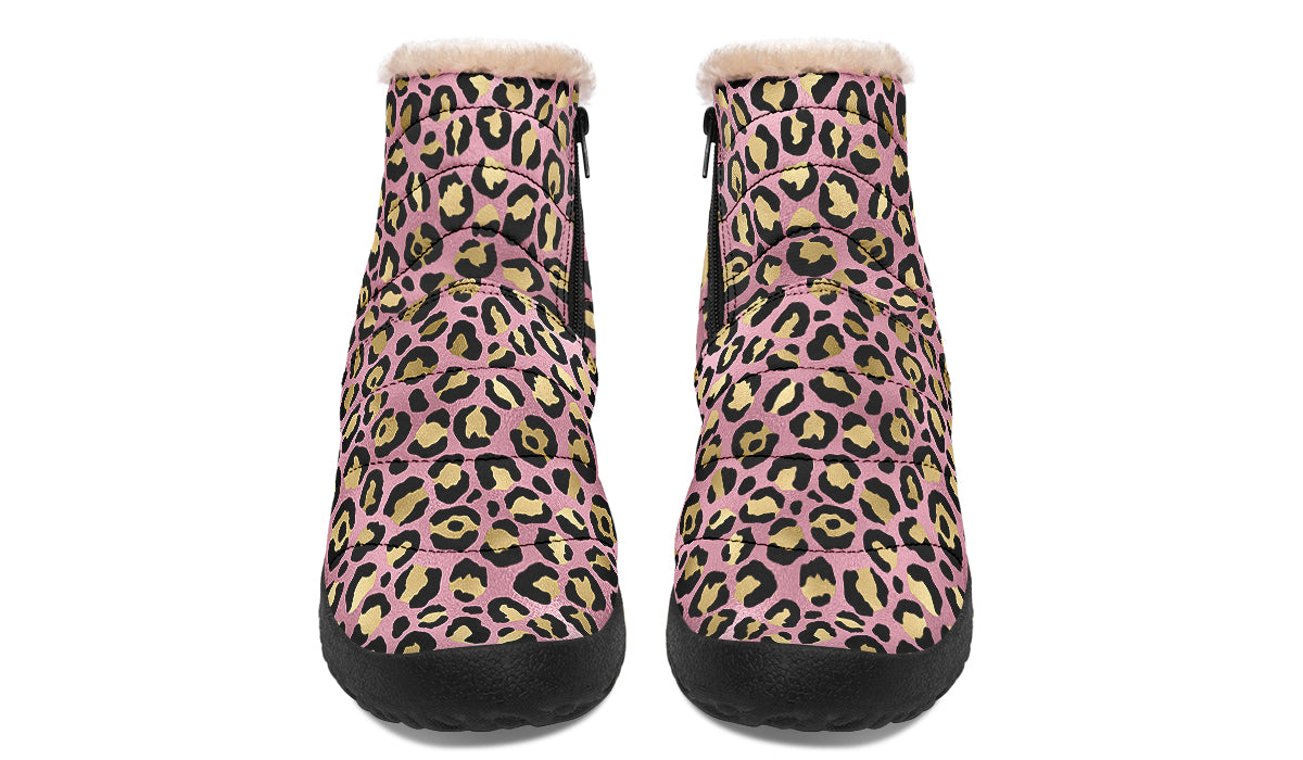 Pink Leopard Faux Fur Ankle Boots