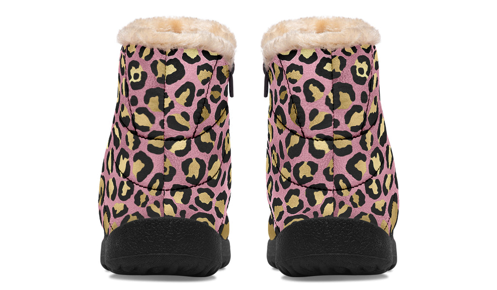 Pink Leopard Faux Fur Ankle Boots