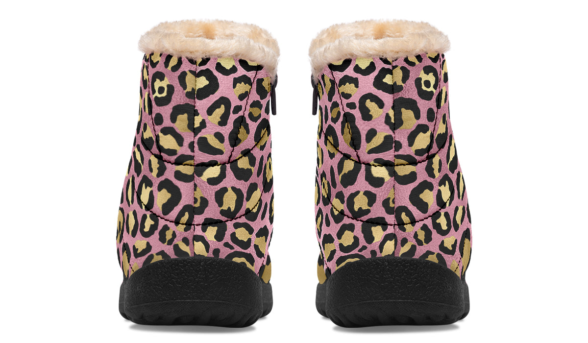 Pink Leopard Faux Fur Ankle Boots