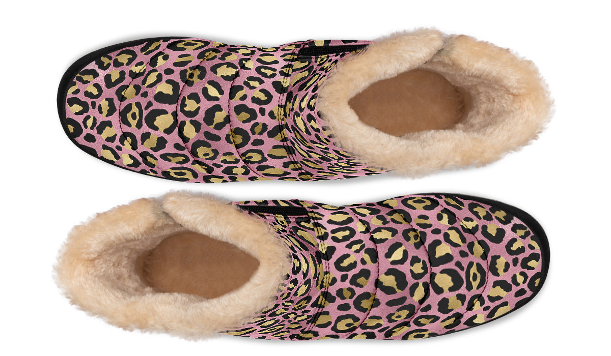 Pink Leopard Faux Fur Ankle Boots