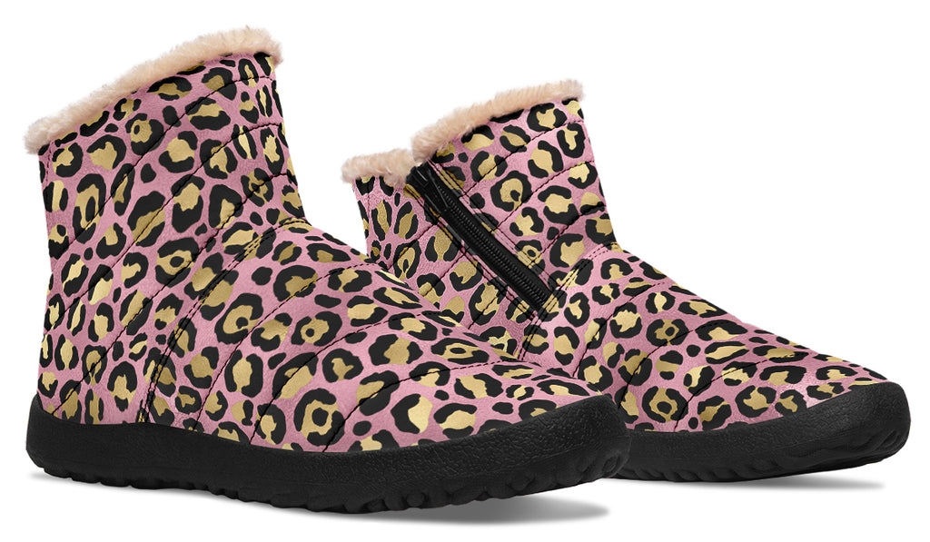 Pink Leopard Faux Fur Ankle Boots